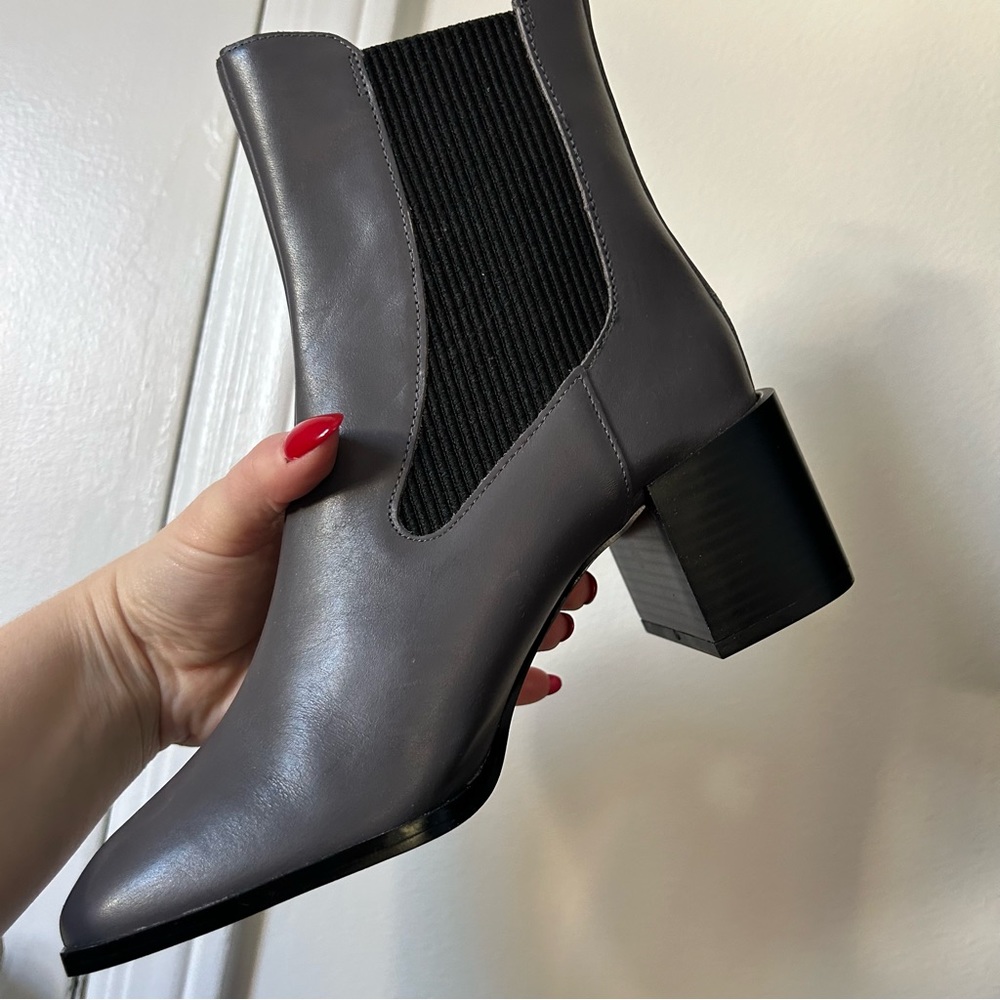 Bcbgeneration Grey Leather Square Toe Block Heel … - image 3